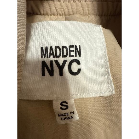 Madden NYC Women's Cream Full Zip Drawcord Long Sleeve Crop Bomber Coat Jacket S - Picture 3 of 4